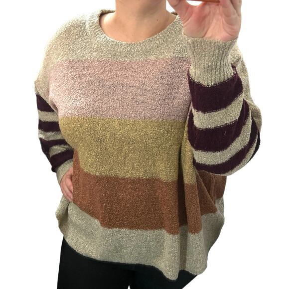 Active USA MEDIUM Multicolor Colorblock Striped Textured Oversized Sweater - Picture 6 of 9